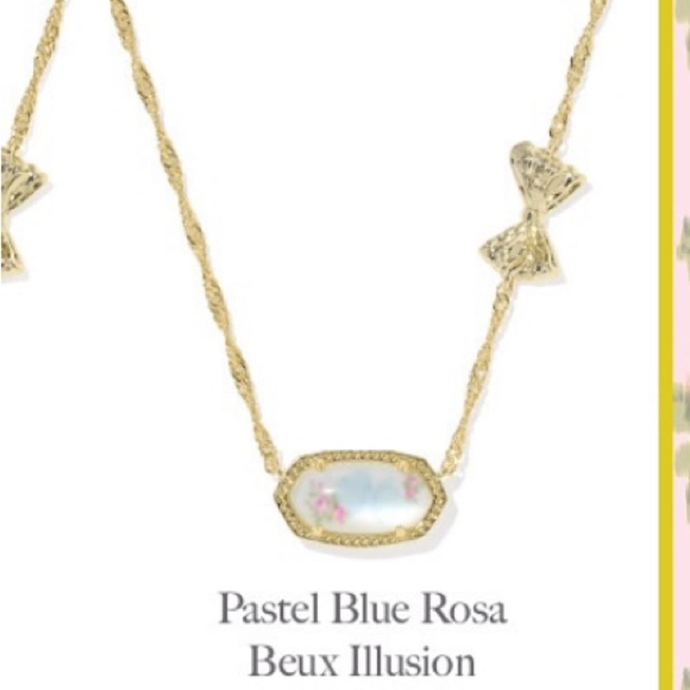 LoveShackFancy x Kendra Scott Elisa Gold Bow Necklace pastel blue Rosa beaux